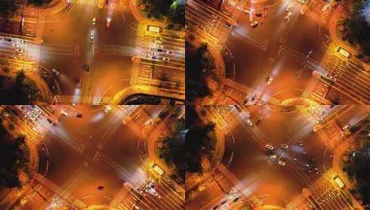 城市夜晚十字路口车辆车流延时摄影高清在线视频素材下载