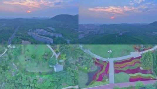 航拍夕阳下的枣庄龟山公园凤鸣公园高清在线视频素材下载