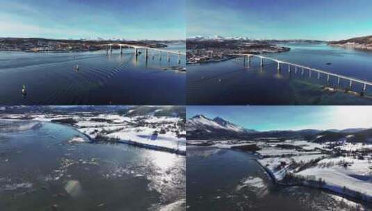 4K航拍挪威芬斯内斯小镇自然风光雪景高清在线视频素材下载
