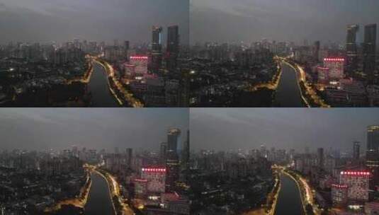 航拍成都夜景锦江区夜景高清在线视频素材下载