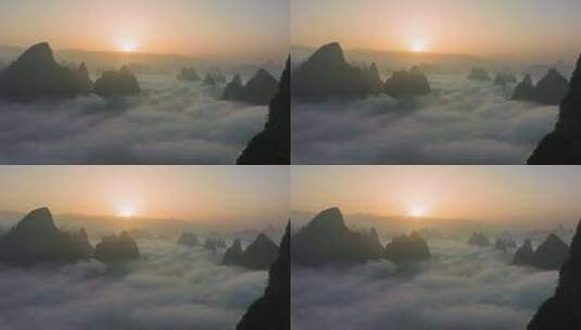 日出时分阳朔漓江峡谷中的云海高清在线视频素材下载