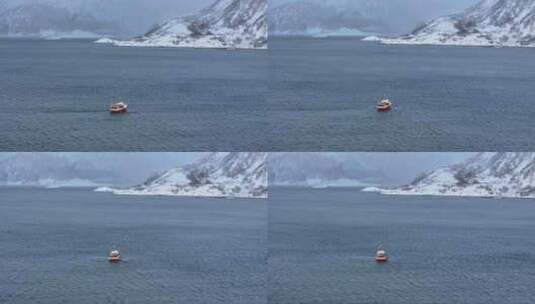 挪威罗弗敦群岛北极圈雷纳冬季雪景高空航拍高清在线视频素材下载