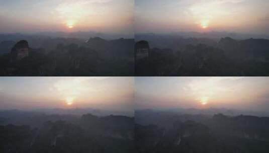 广东韶关丹霞山5A景区晚霞日落夕阳航拍高清在线视频素材下载