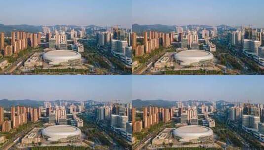 广州宝能广州国际体育演艺中心延时摄影航拍高清在线视频素材下载