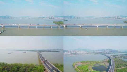 杭州萧山三江口袁浦大桥高速公路航拍合集高清在线视频素材下载
