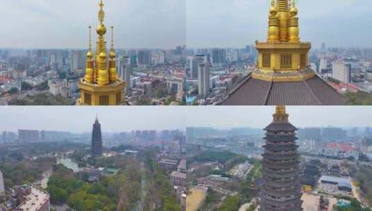 江苏常州天宁禅寺古塔红梅公园航拍天宁区城高清在线视频素材下载