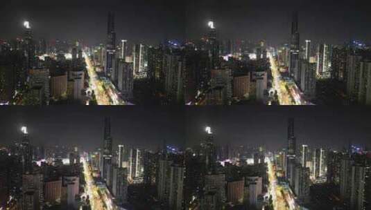 湖北武汉夜景武汉江汉路夜景航拍高清在线视频素材下载