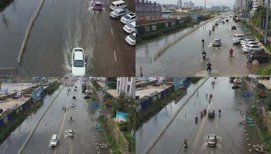 雨后积水的城市道路高清在线视频素材下载