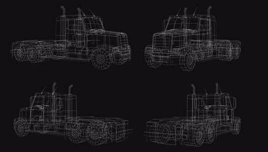 低多边形3D汽车重型卡车线框图高清在线视频素材下载