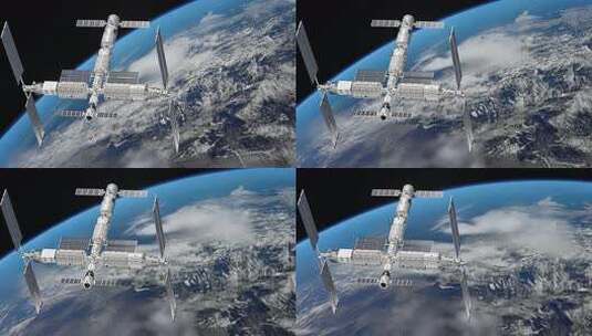 地球卫星空间站载人飞船宇宙探索蓝色星球高清在线视频素材下载