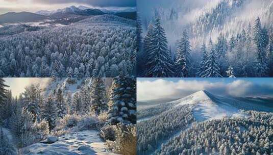 冬天树林 雪山森林 森林雪景 雪山航拍高清在线视频素材下载