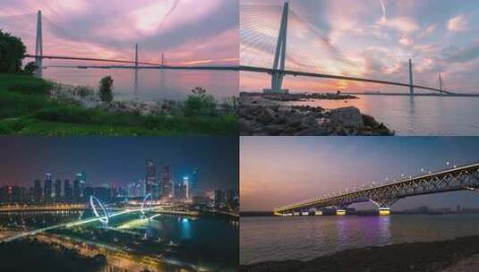 Bridges in the Night in Nanjing 4K高清在线视频素材下载