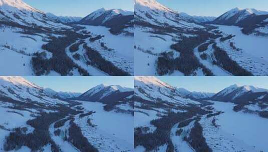 新疆禾木雪景-朝阳河谷前行高清在线视频素材下载