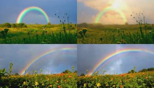 彩虹高悬 雨后清新 花草滴翠 万物生辉高清在线视频素材下载