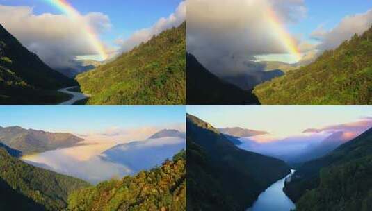 彩虹高挂 山谷深幽 天地明媚光景高清在线视频素材下载