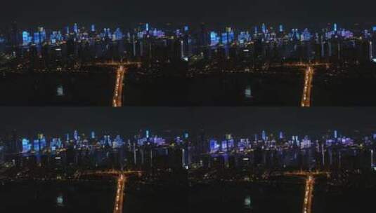 武汉市汉街航拍沙湖夜景江滩灯光秀高清在线视频素材下载