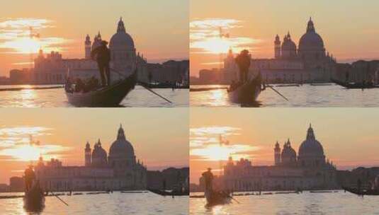 在威尼斯落日前由贡多拉划船高清在线视频素材下载