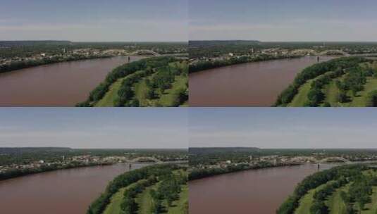 航拍河边城市风景高清在线视频素材下载