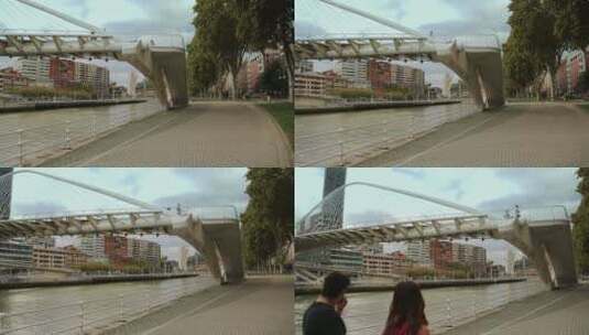 跨越河水的人行高架桥高清在线视频素材下载