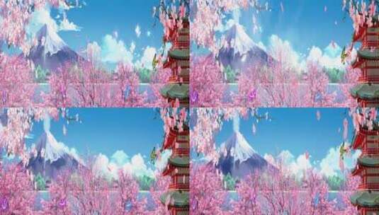 富士山樱花 唯美花瓣粒子 春天景色高清在线视频素材下载