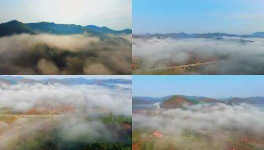 辽宁省丹东市G331国道航拍 云雾缭绕高清在线视频素材下载