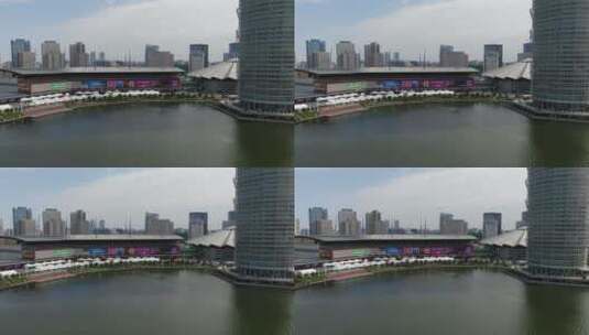 航拍河南郑州会展中心高清在线视频素材下载