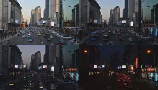天津滨江道车流白天到黑夜延时摄影高清在线视频素材下载