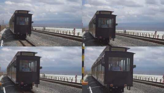 茶卡盐湖 景观火车行驶高清在线视频素材下载