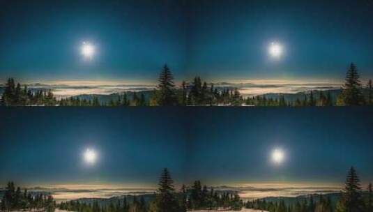 冬日森林星空上的明月高清在线视频素材下载