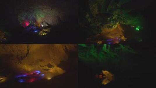 溶洞中水面拍摄喀斯特溶洞高清在线视频素材下载
