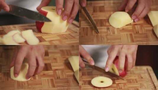 【镜头合集】西餐厨师刀小苹果切苹果高清在线视频素材下载