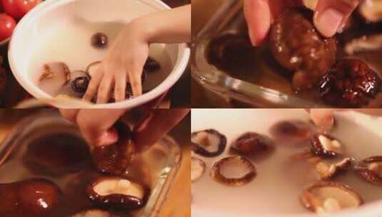 【镜头合集】清水浸泡清洗香菇高清在线视频素材下载