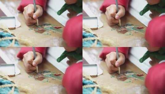 非遗艺术家手艺匠人布料刺绣花创作高清在线视频素材下载