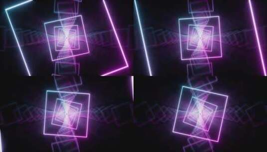 四边形霓虹光线隧道循环动画3D渲染高清在线视频素材下载