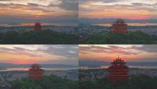 杭州 城隍阁 灯光 日落 绝美晚霞高清在线视频素材下载