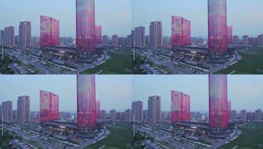 航拍余坤国际广场建筑灯光高清在线视频素材下载