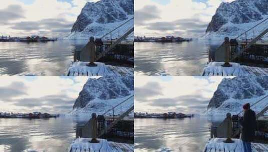 在雪山上拍照高清在线视频素材下载