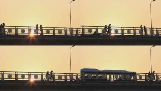 中国南昌八一大桥，日落时的景观高清在线视频素材下载