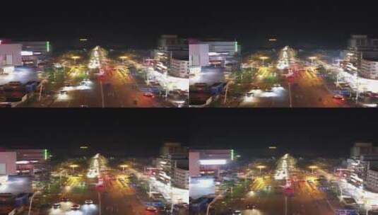 航拍湖南岳阳巴陵西路商业街夜景高清在线视频素材下载