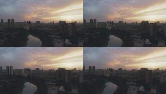 成都城市航拍风景美丽落日晚霞天空高清在线视频素材下载