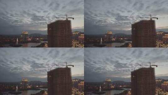 城市夜景欧式建筑吊车吊塔工地高清在线视频素材下载