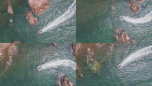 4K航拍青岛小麦岛游艇快艇摩托艇2022俯拍高清在线视频素材下载