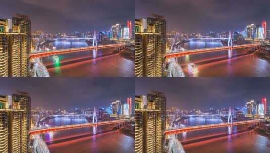 千厮门嘉陵江大桥夜景延时高清在线视频素材下载