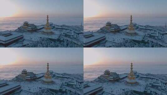 航拍峨眉山金顶冬季日出云海风景高清在线视频素材下载