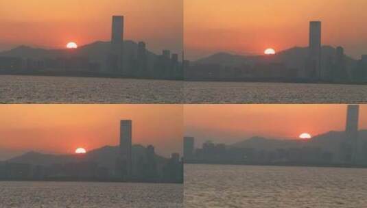 深圳湾对岸的日落风光高清在线视频素材下载