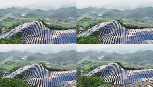 青山上新能源太阳能光伏发电站航拍高清在线视频素材下载