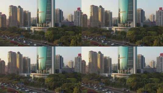 深圳特区报业大厦航拍低飞前进高清在线视频素材下载