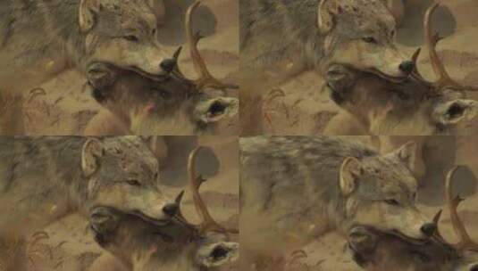 灰狼雪狼野兽动物标本模型高清在线视频素材下载