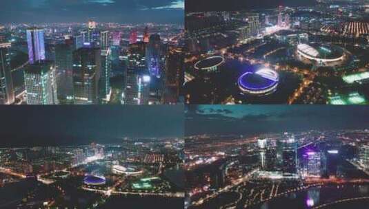 合集1 浙江义乌城市地标夜景大景航拍高清在线视频素材下载