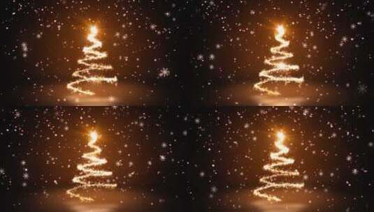 4K金光闪闪的火花组成的圣诞树背景高清在线视频素材下载